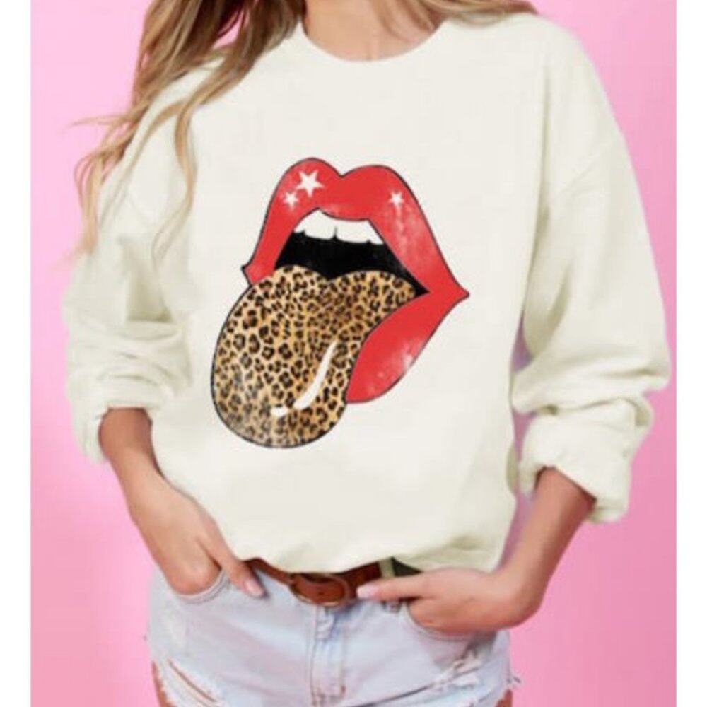 Boutique Leopard Lip Sweatshirt - Large